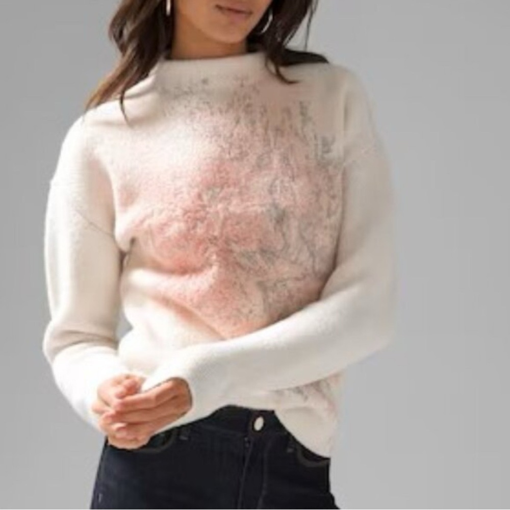 WHBM Festive Rose Super Soft Mock Neck Sweater Floral Embellished Women Size XL